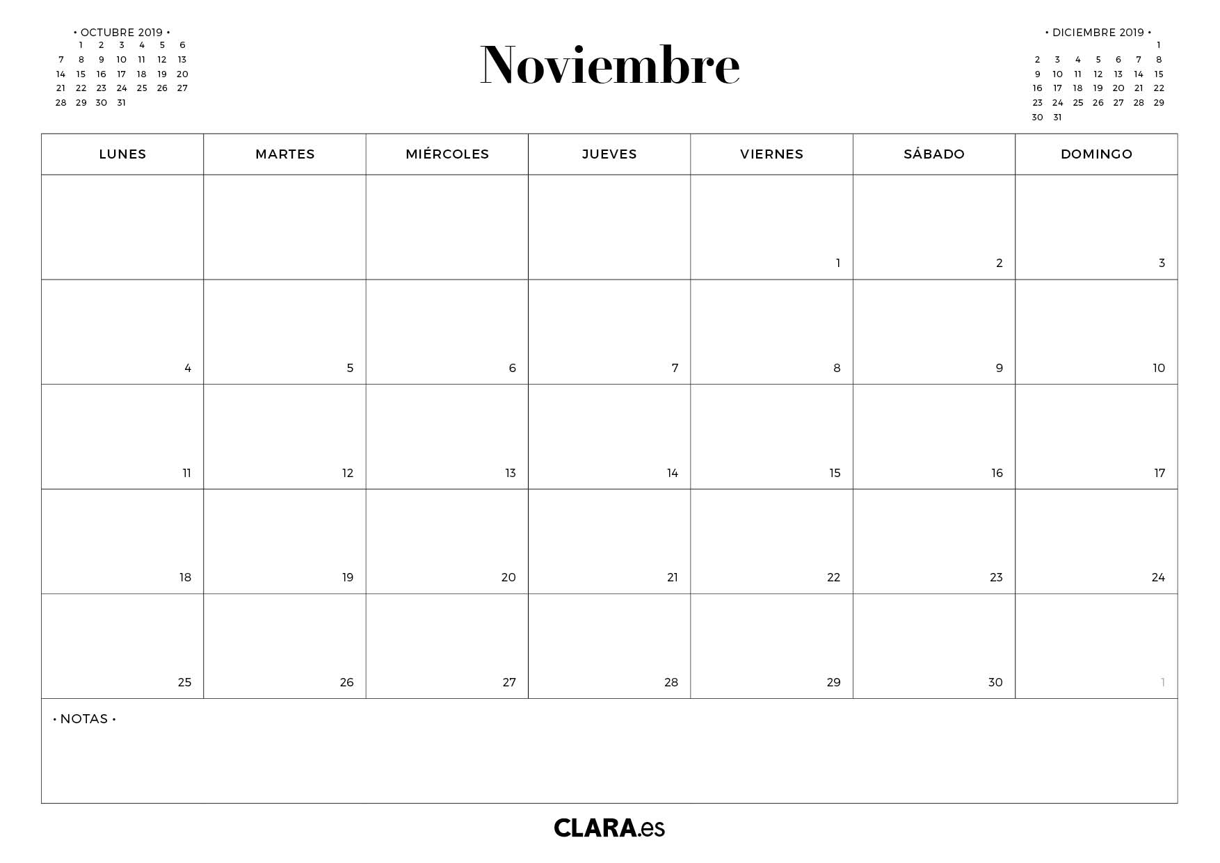 Calendario Noviembre 2019 Para Imprimir Gratis En Pdf Y