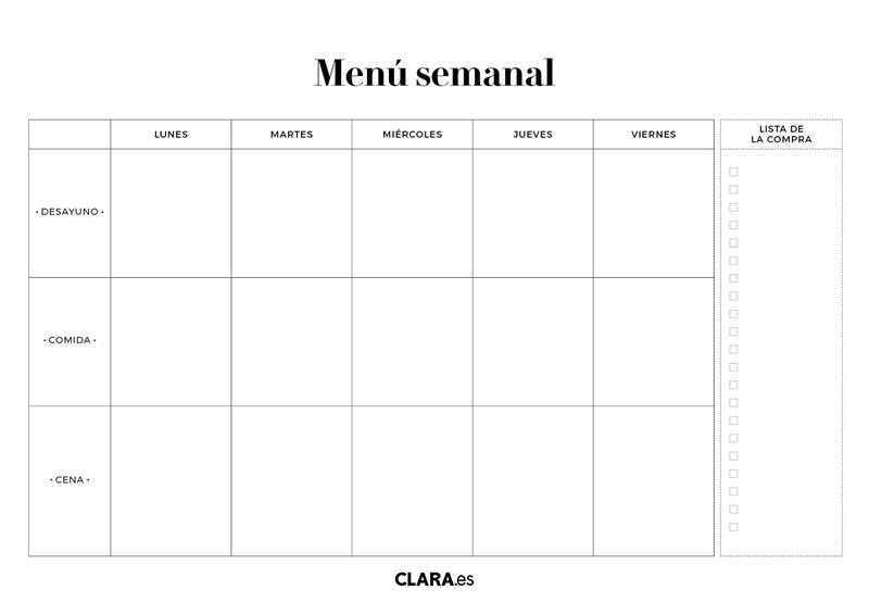 Plantilla menu semanal horizontal lista de la compra jpg