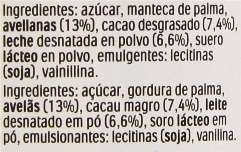 etiqueta alimentos informacion nutricional crema de cacao