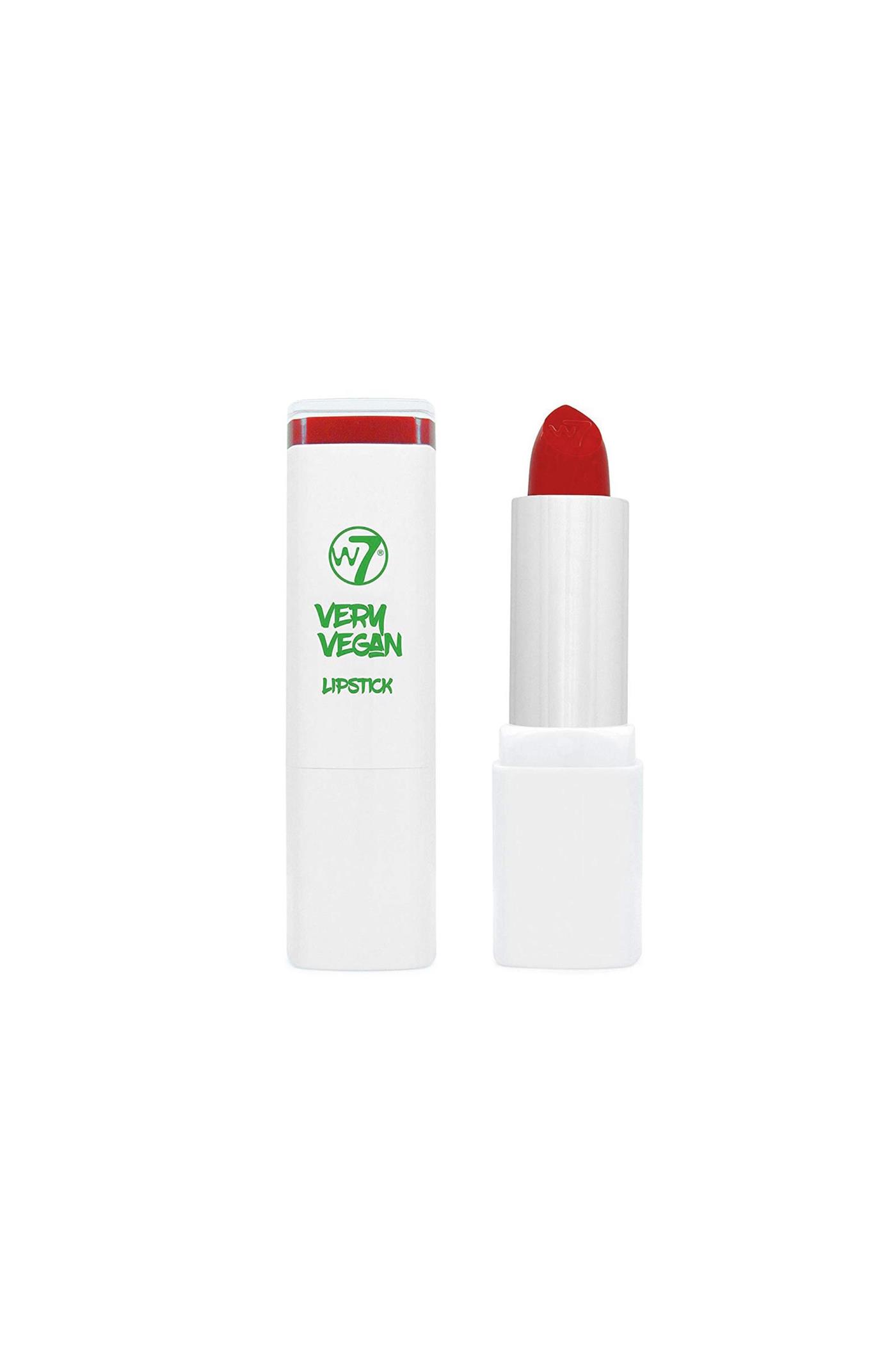 w7 very vegan lipstick labios rojos