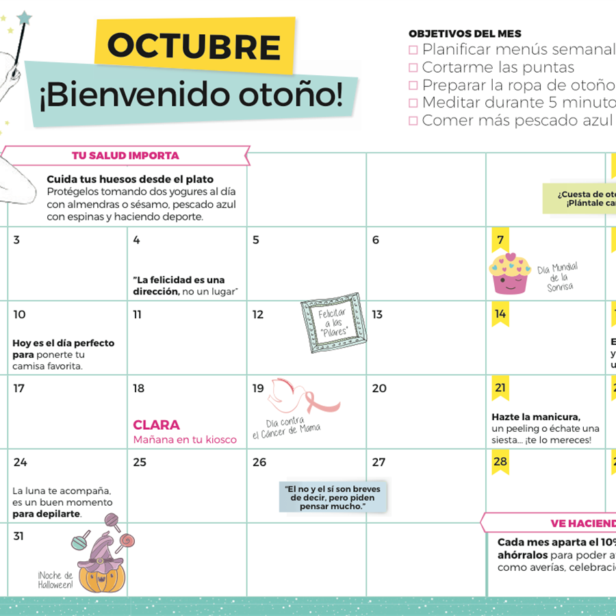 Descárgate el Calendario Clara del mes de octubre 2017