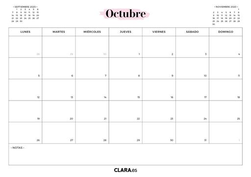 calendario octubre 2020