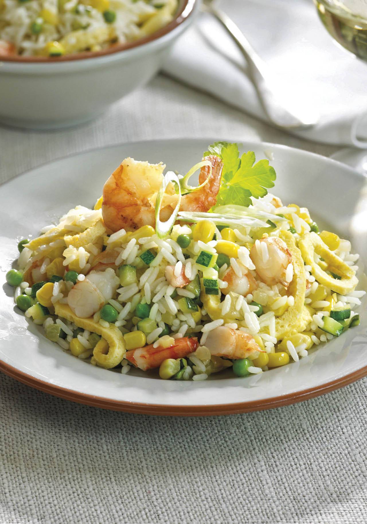 arroz con verduras gambas