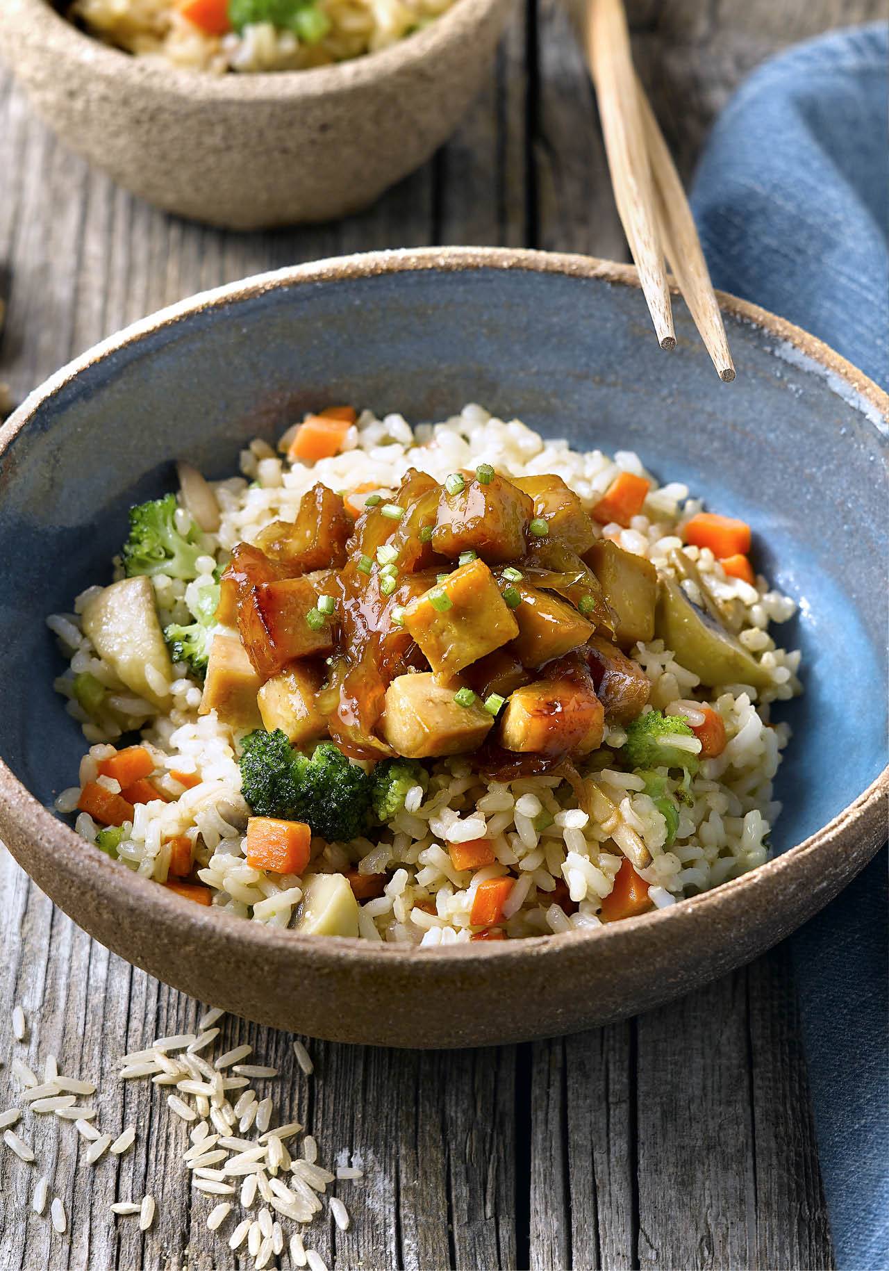 arroz con verduras tofu