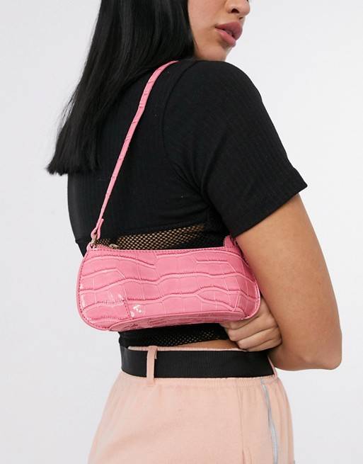 Bolso de hombro estilo años 90 de efecto cocodrilo extragrande en rosa de ASOS DESIGN