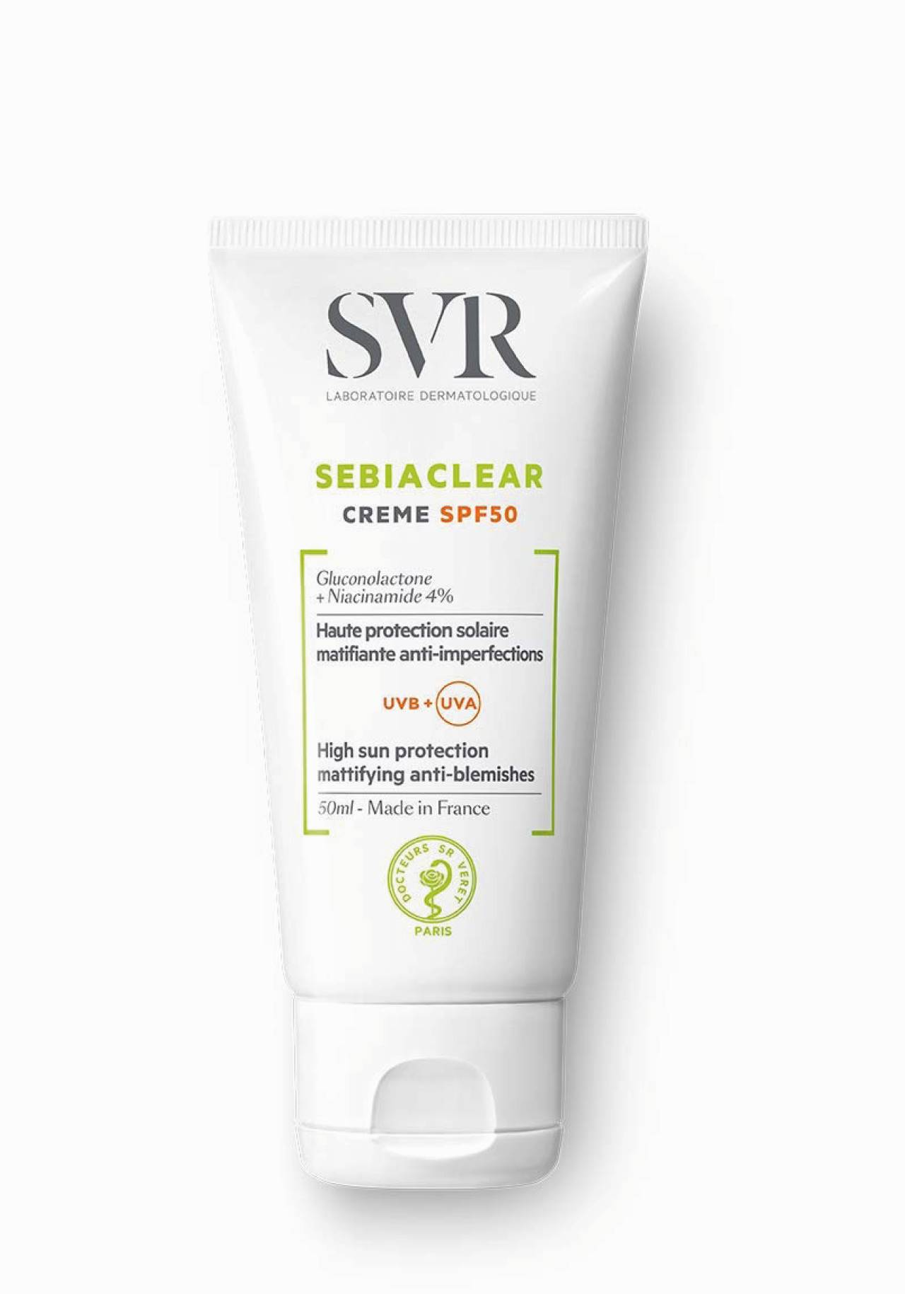 SVR Protector solar Sebiaclear Creme FPS 50 Protectores solares faciales de farmacia por menos de 15€