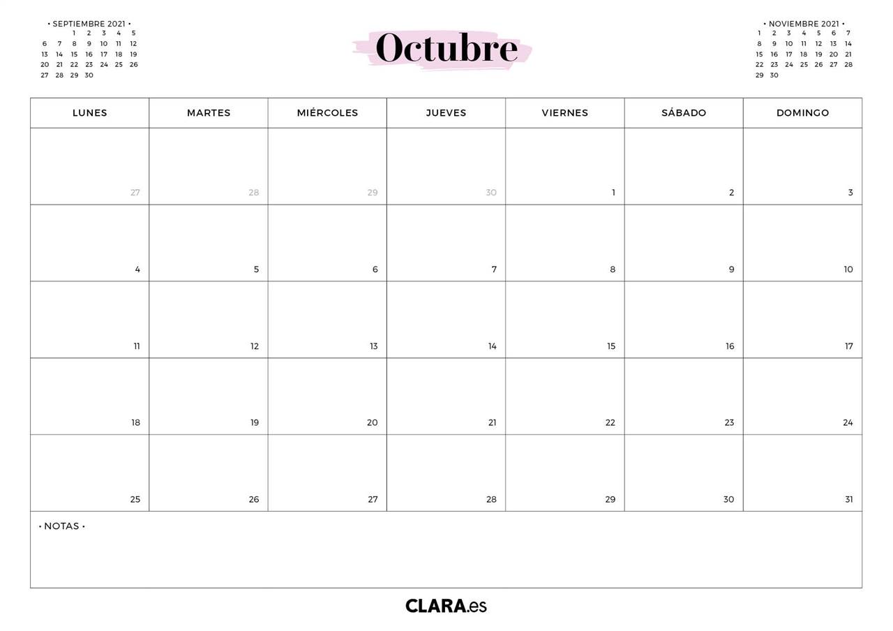 Calendario octubre 2021 para imprimir jpg