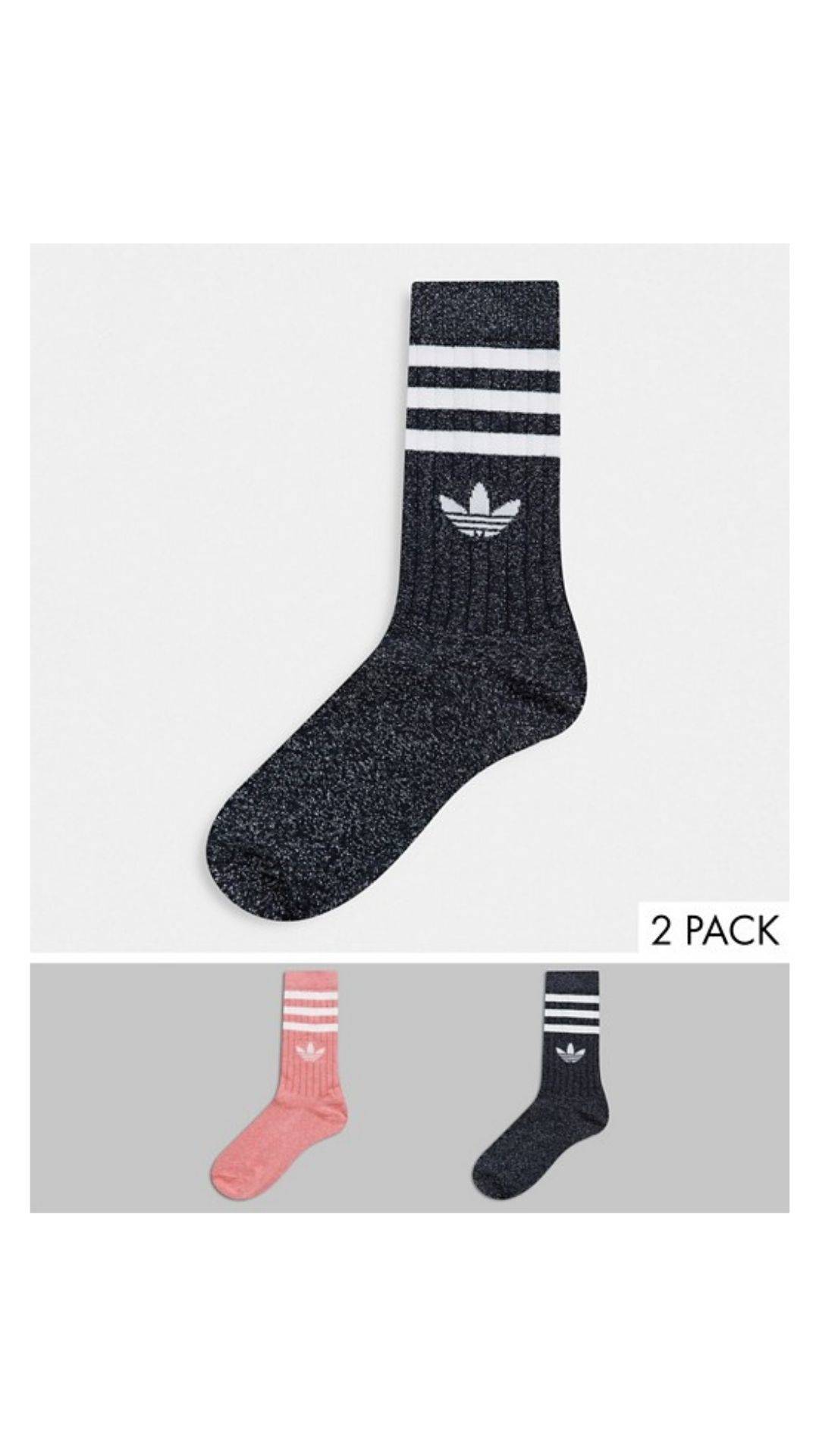 Pack de 2 pares de calcetines de deporte multicolor con purpurina y trébol de adidas Originals