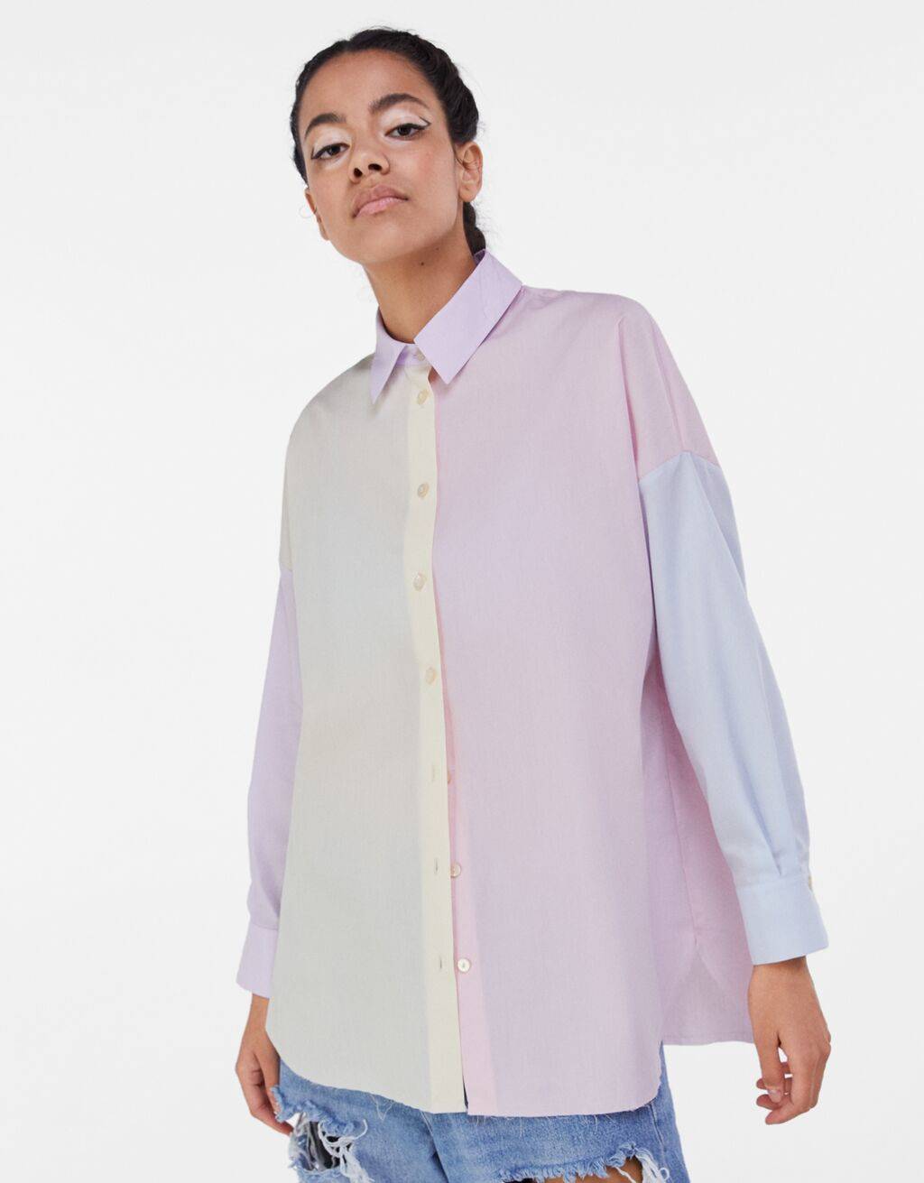 Camisa oversize popelin color block