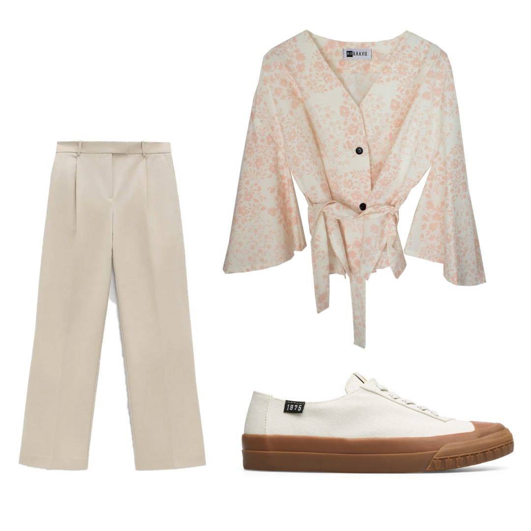 Look de paseo: pantalón de pinza + blusa de flores