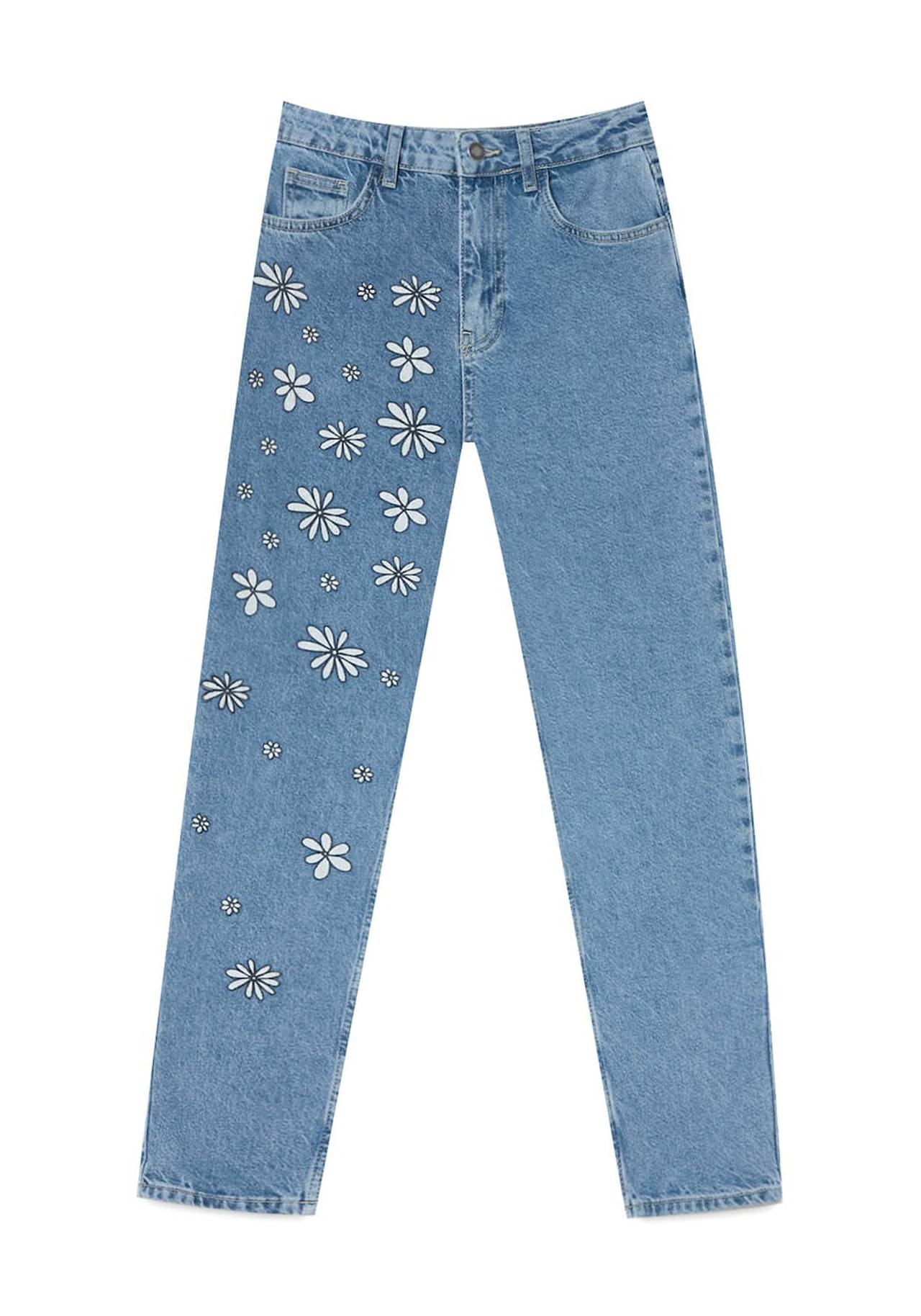 jeans flores bordadas