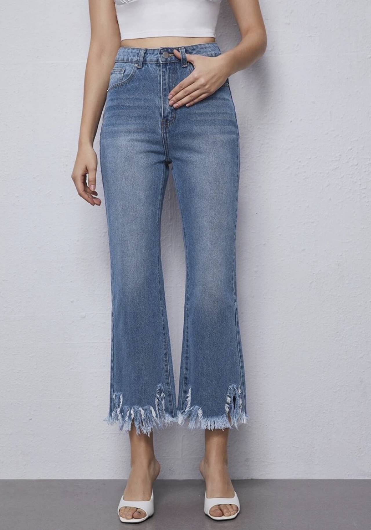 jeans cropped desflecados