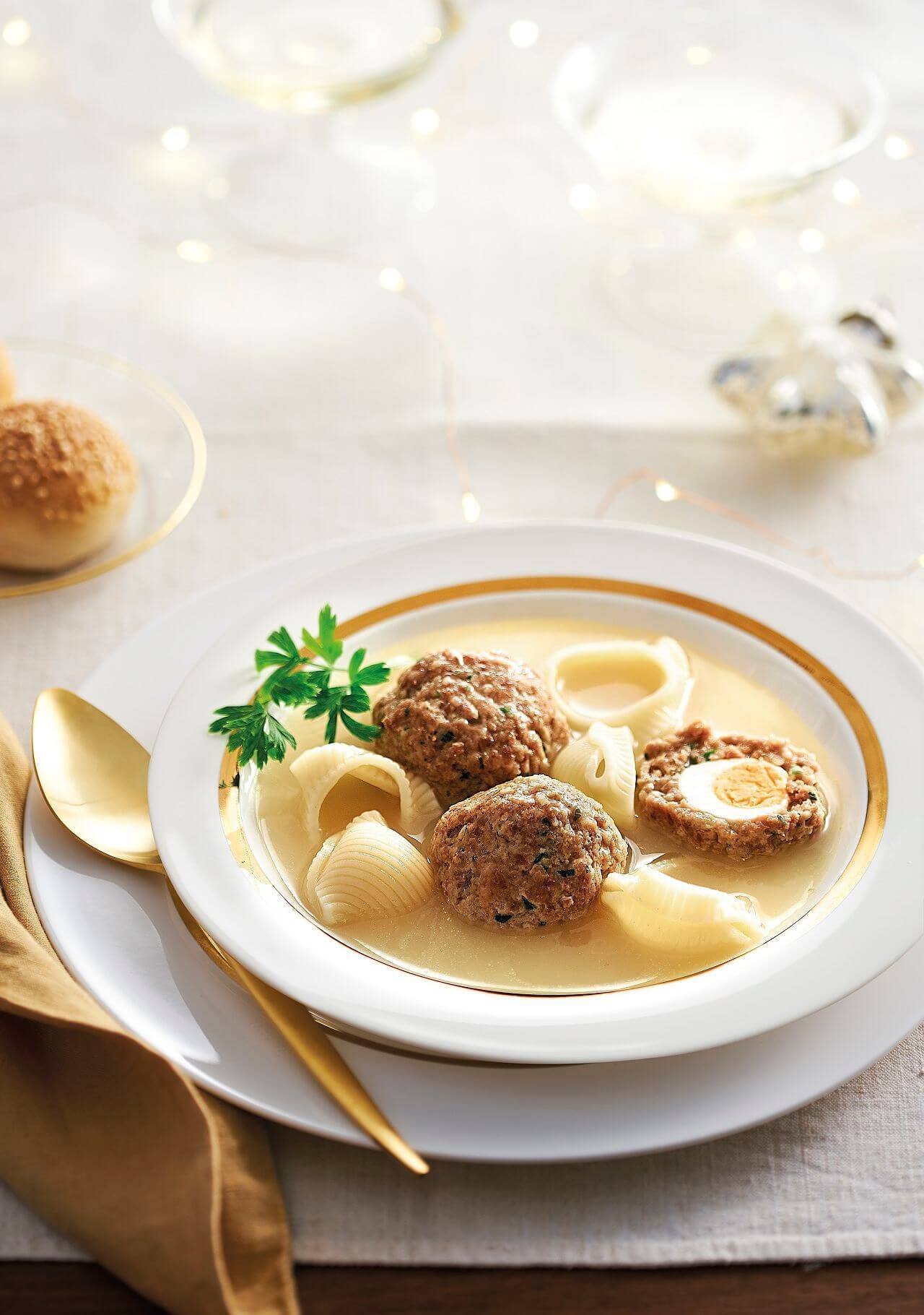 Christmas soup with a surprise ball
