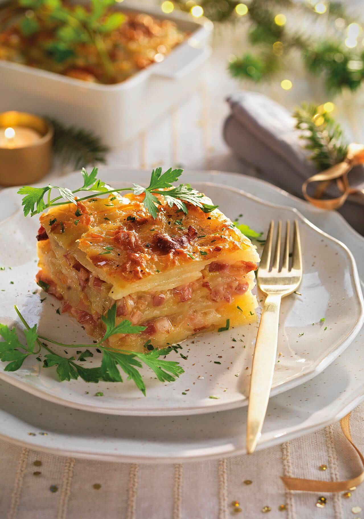 Recetas de Navidad: lasaña de patata, puerro y panceta