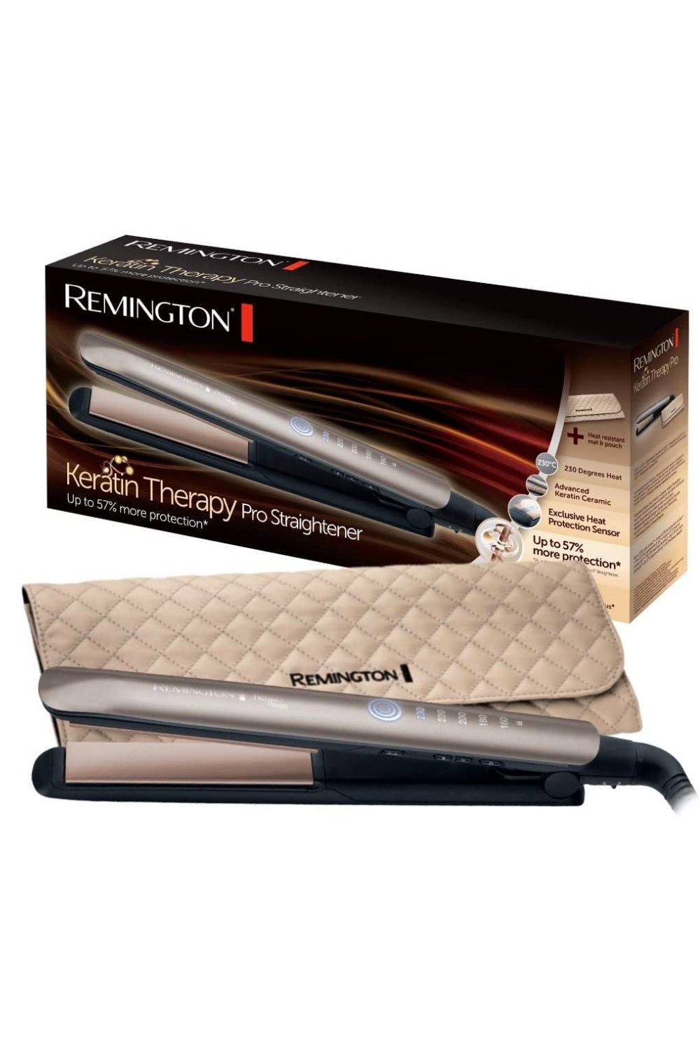 Remington Plancha de Pelo Profesional Keratin Therapy Pro - Cerámica, Queratina, Aceite Almendras, Digital, 5 Ajustes Temperatura, Bronce - S8590