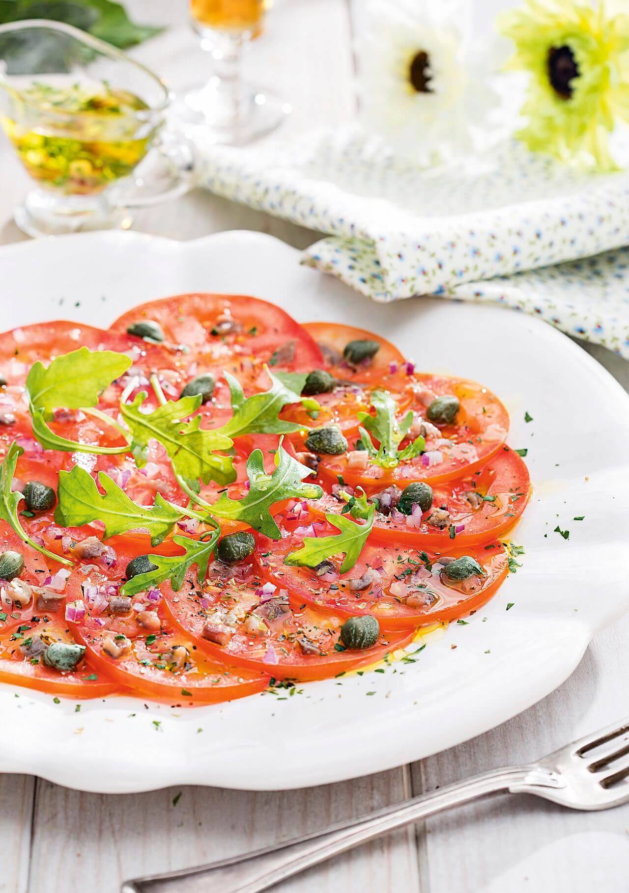 recetas saludables carpaccio de tomate con salsa de anchoas
