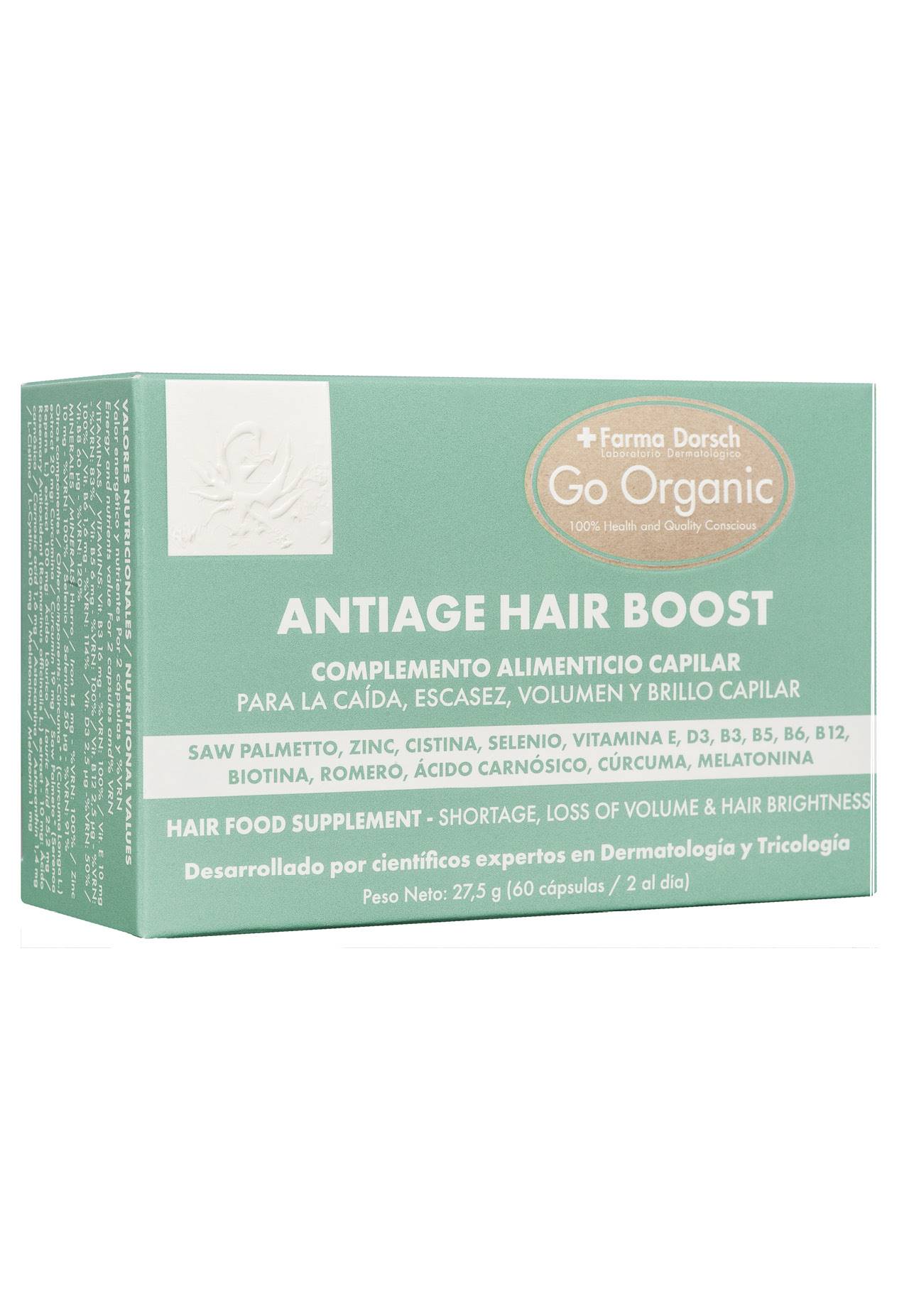 Complemento alimenticio Antiage Hair Boost Go Organic de Farma Dorsch Vitaminas para el pelo