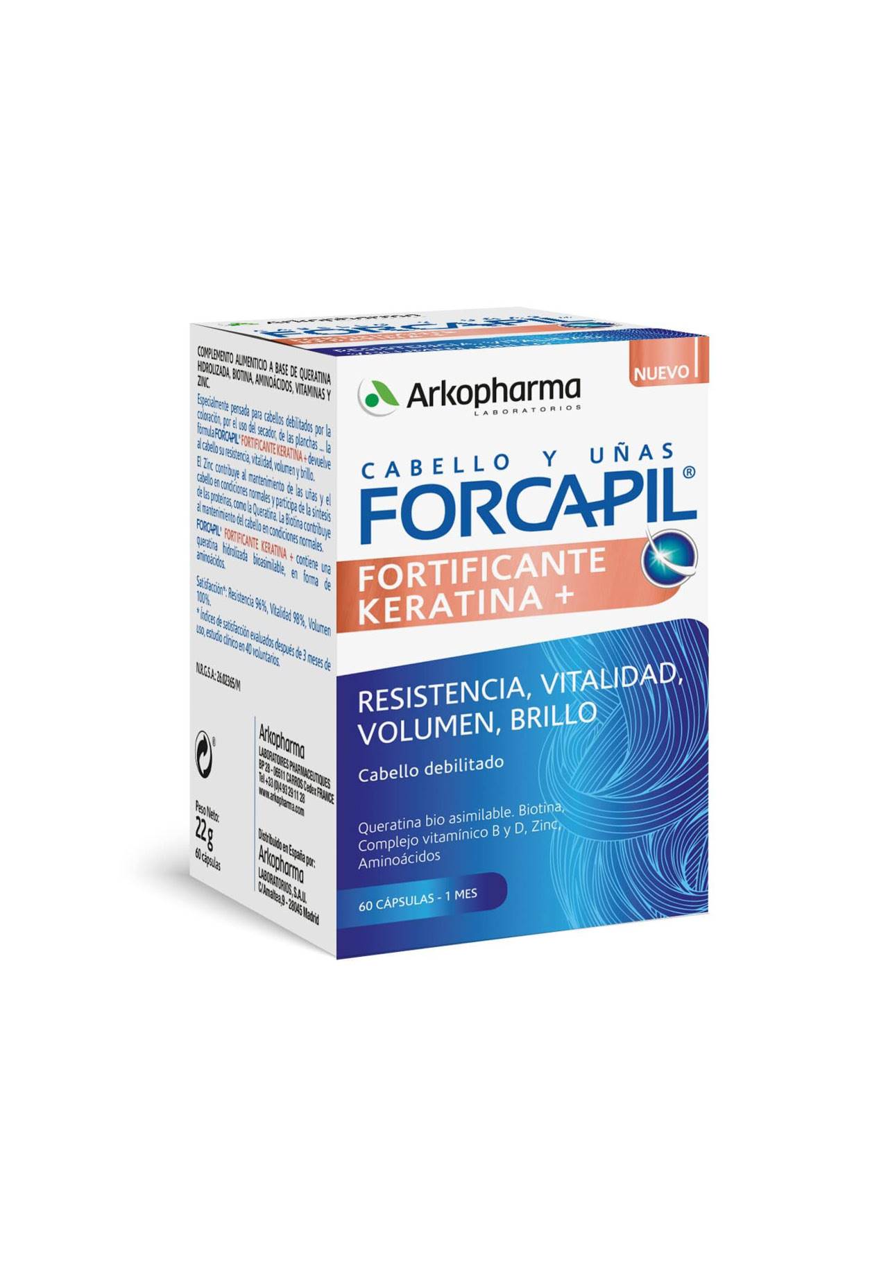 Complementos alimenticios Forcapil Fortificante Keratina+ de Arkopharma Vitaminas para el pelo