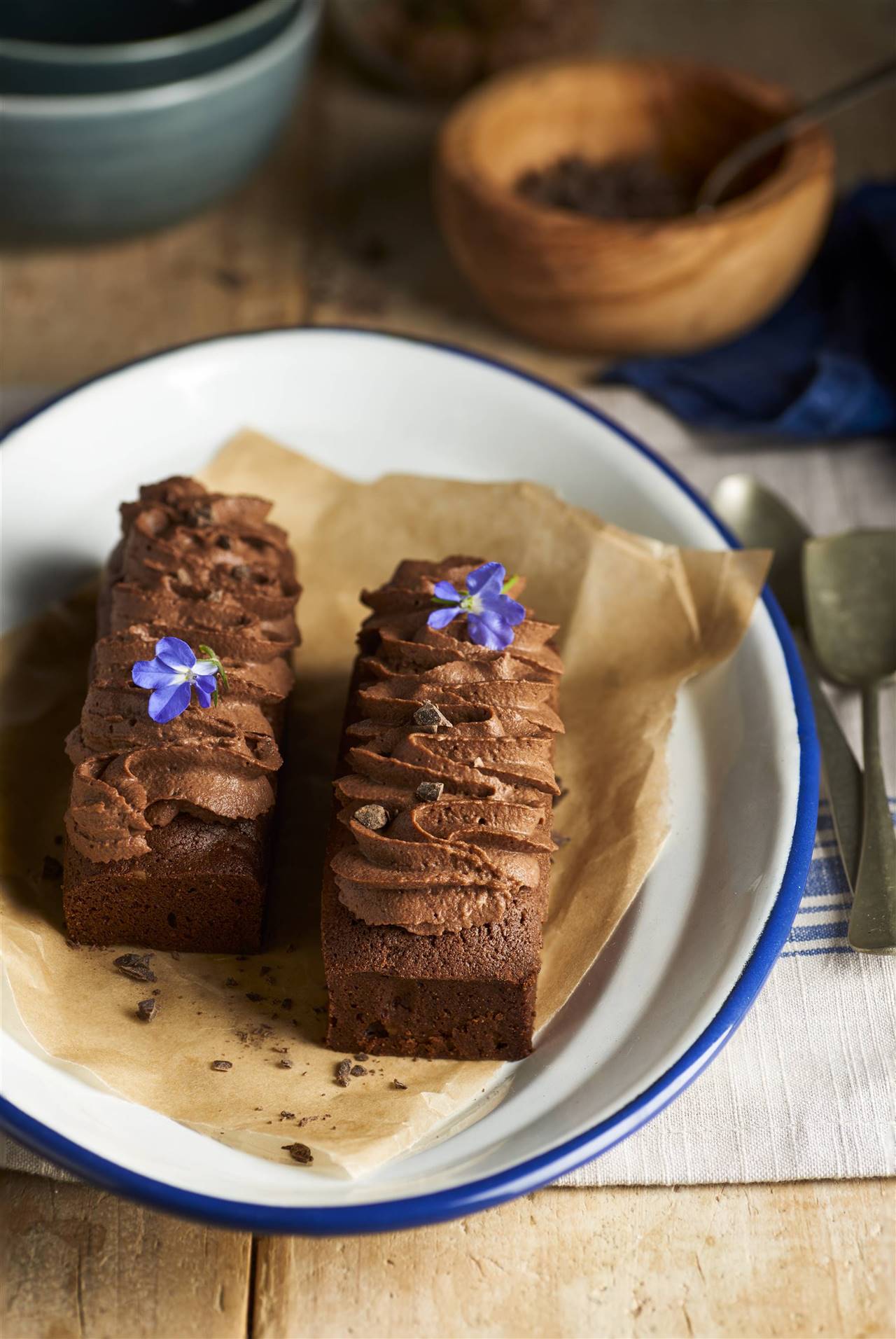Mini brownies con crema de chocolate