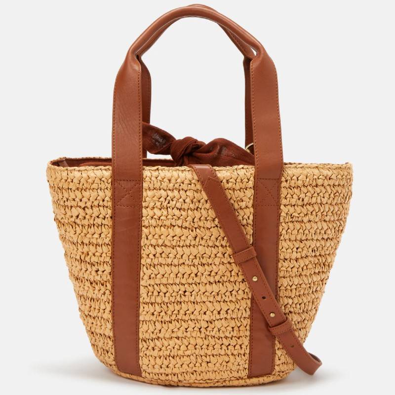 Bolso cesta con detalles de piel