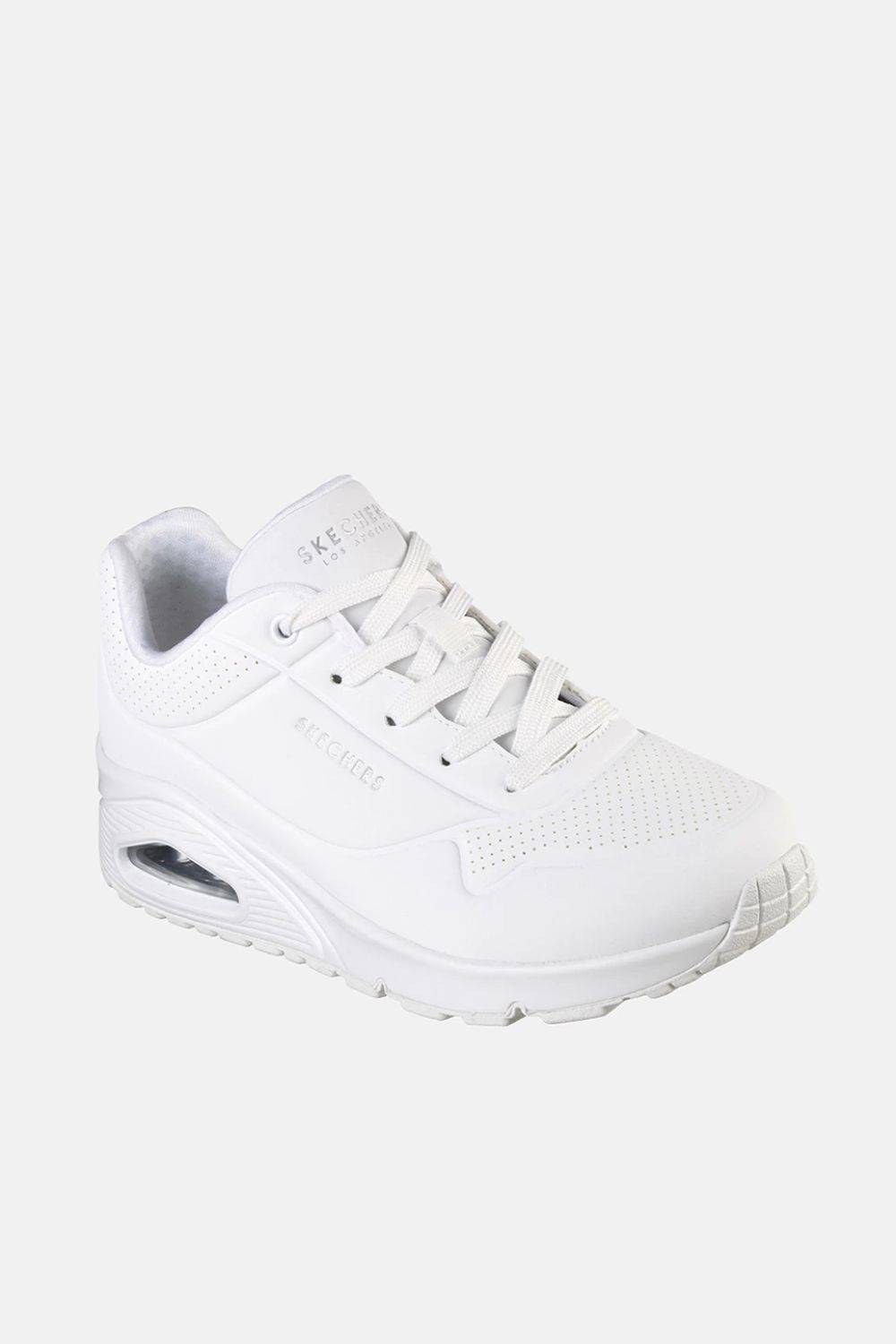 Skechers Zapatillas de mujer Streetwear en blanco bajas con cámara de aire y plantilla Air Cooled Memory Foam