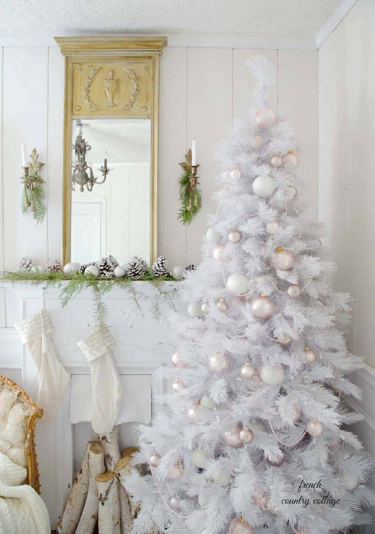 Decoración de Navidad árbol blanco.