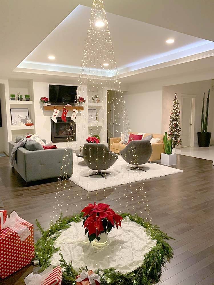 como decorar el arbol de Navidad luces minimalista
