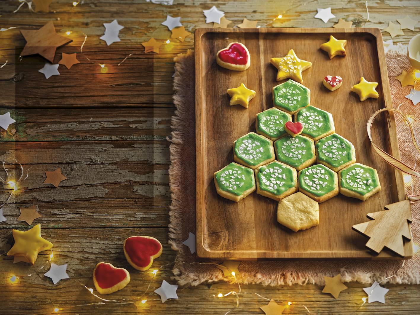 Postres navideños: puzzle de galletas árbol de navidad.