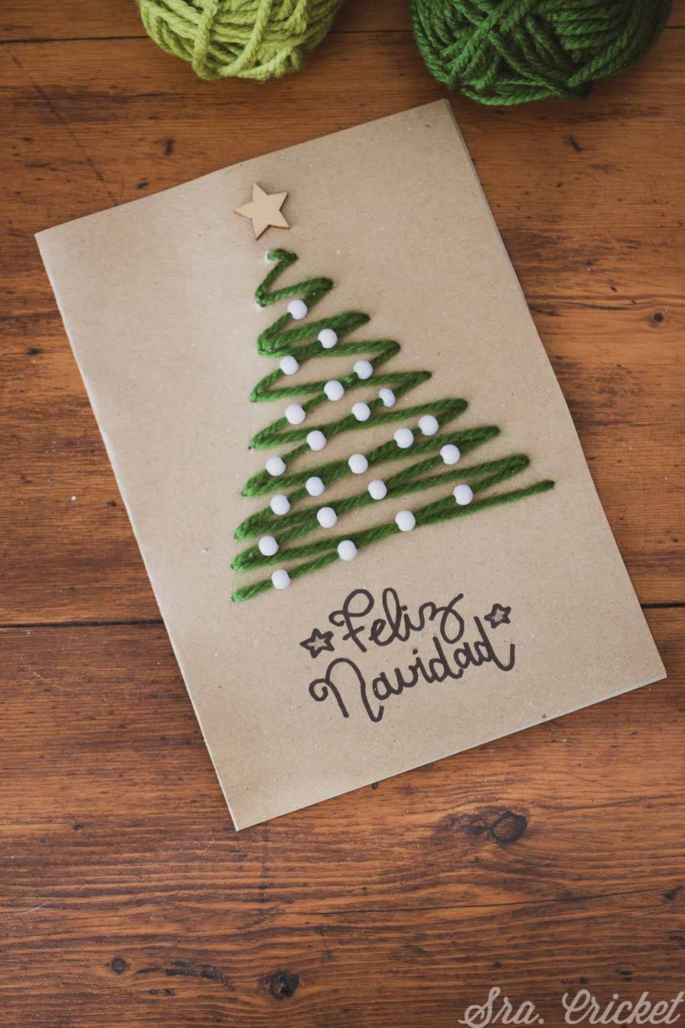 manualidades navideñas tarjeta navidad arbol bordado