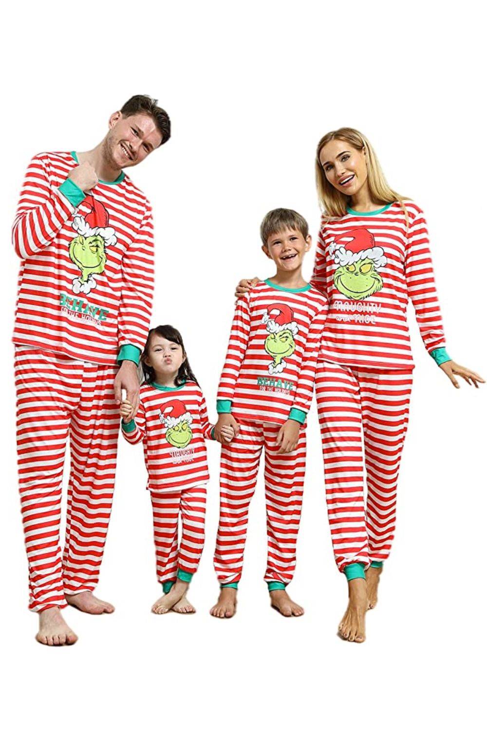 Kouric Pijamas Navidad Familia Conjunto, Pijamas Familia de Patrón Extraño Verde Navideño de Manga Larga, Pijamas Navideños Familiares Adecuados para Padres 