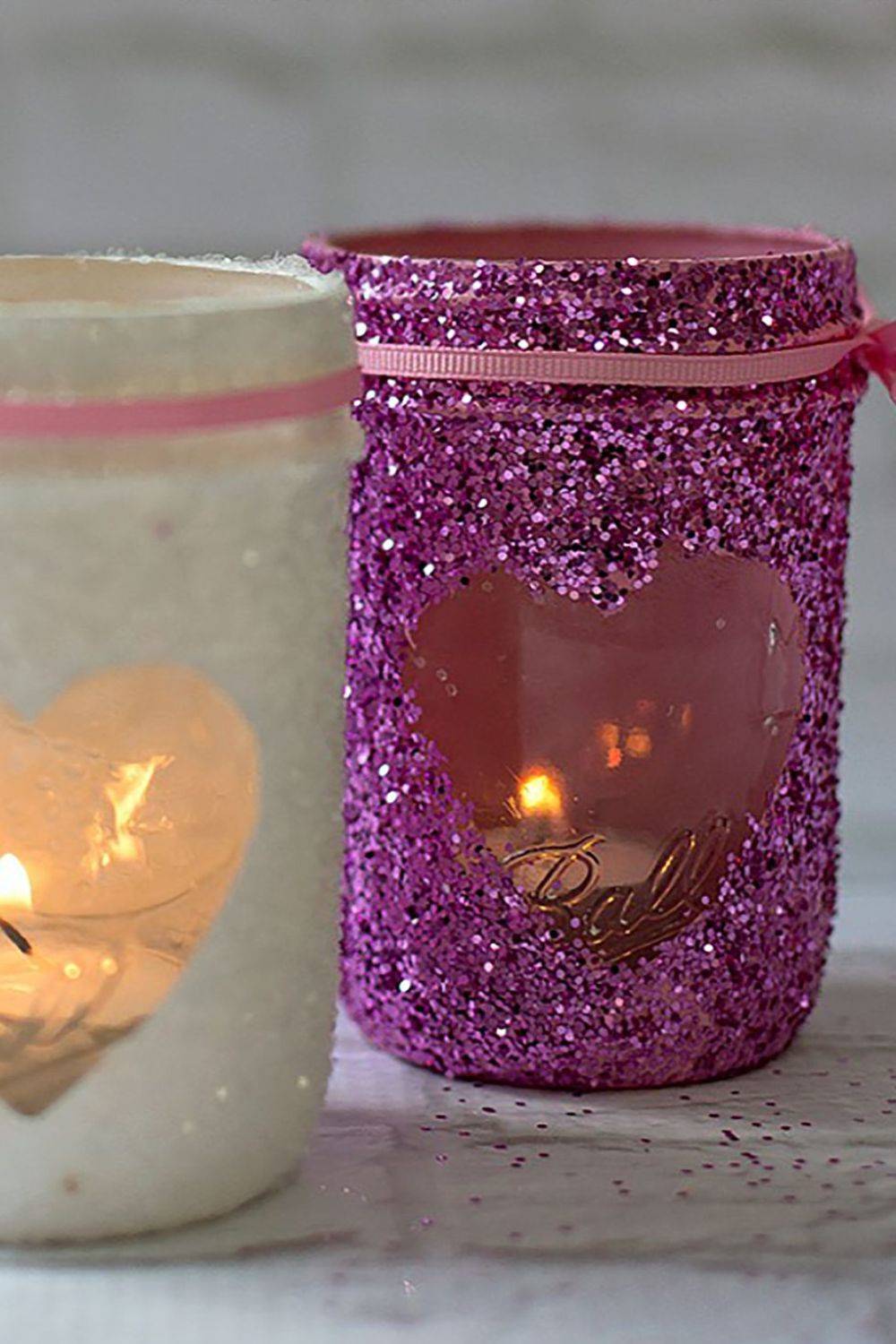 manualidades de san valentin velas purpurina