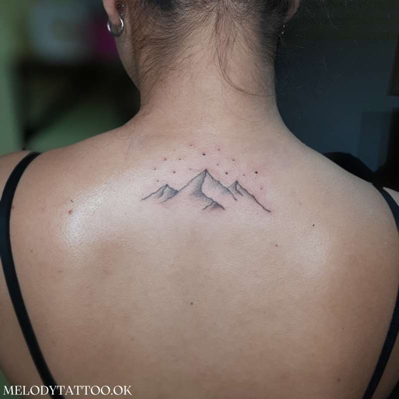 Tatuajes pequeños para mujer en la espalda: montañas