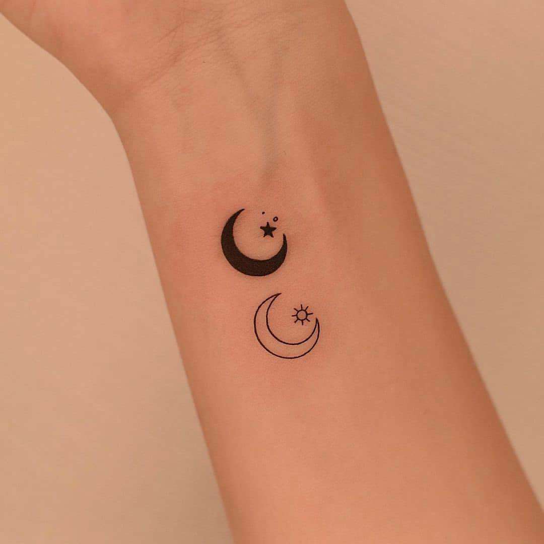 Tatuaje sol y luna minimalista: diseños de inspiración muy elegantes